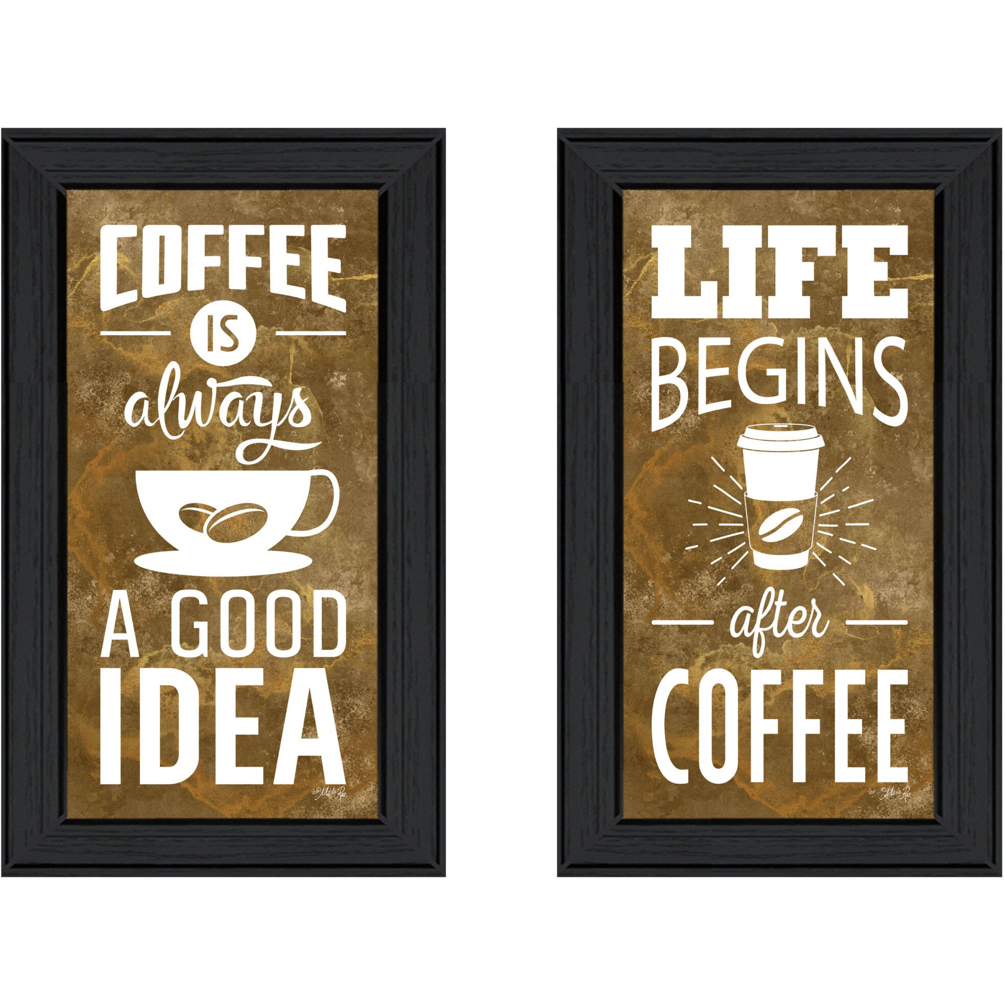 Set Of Two Life Begins and Ends With Coffee Black Framed Print Wall Art