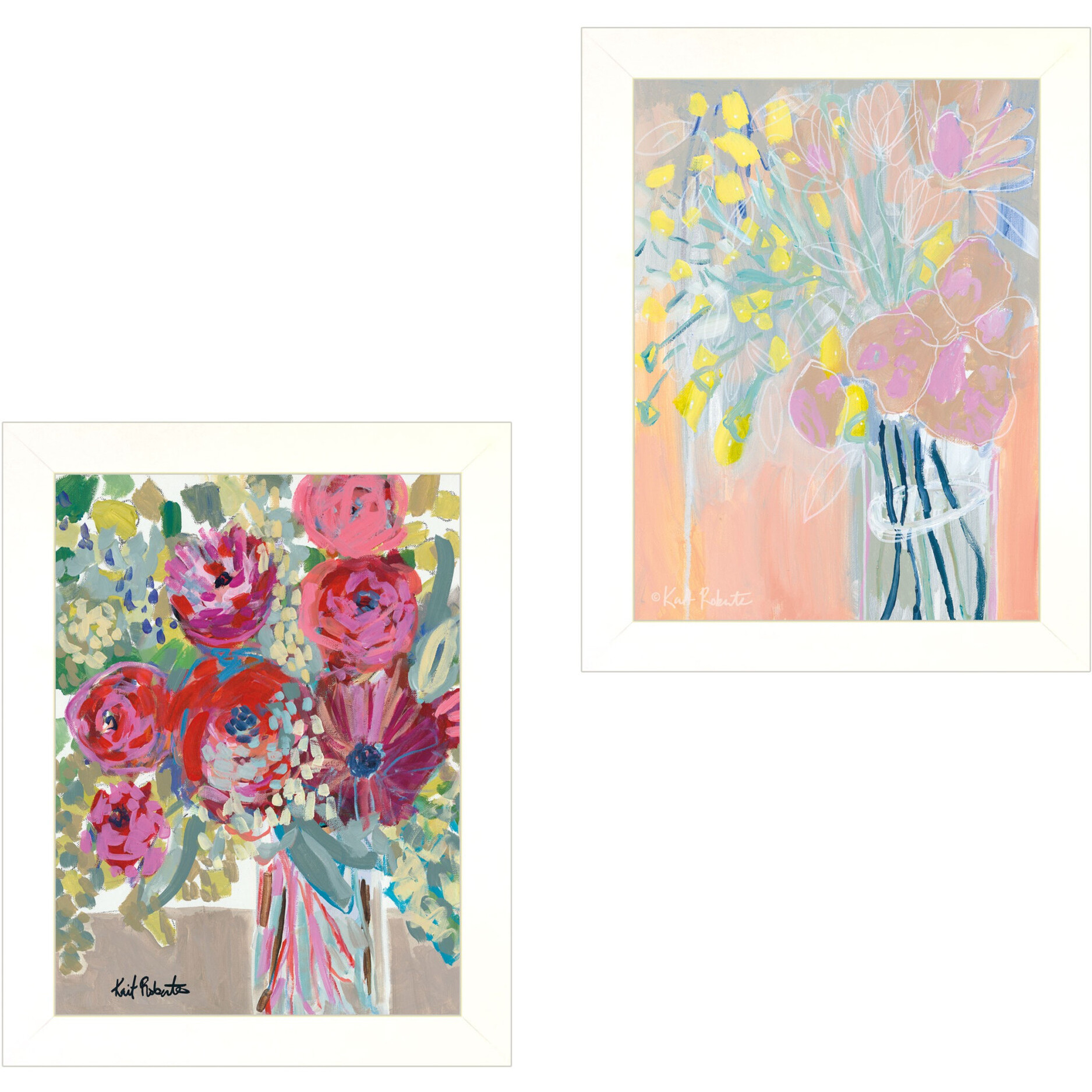 Set Of Two Pastel Bouquets Maybe Shes a Wildflower White Framed Print Wall Art