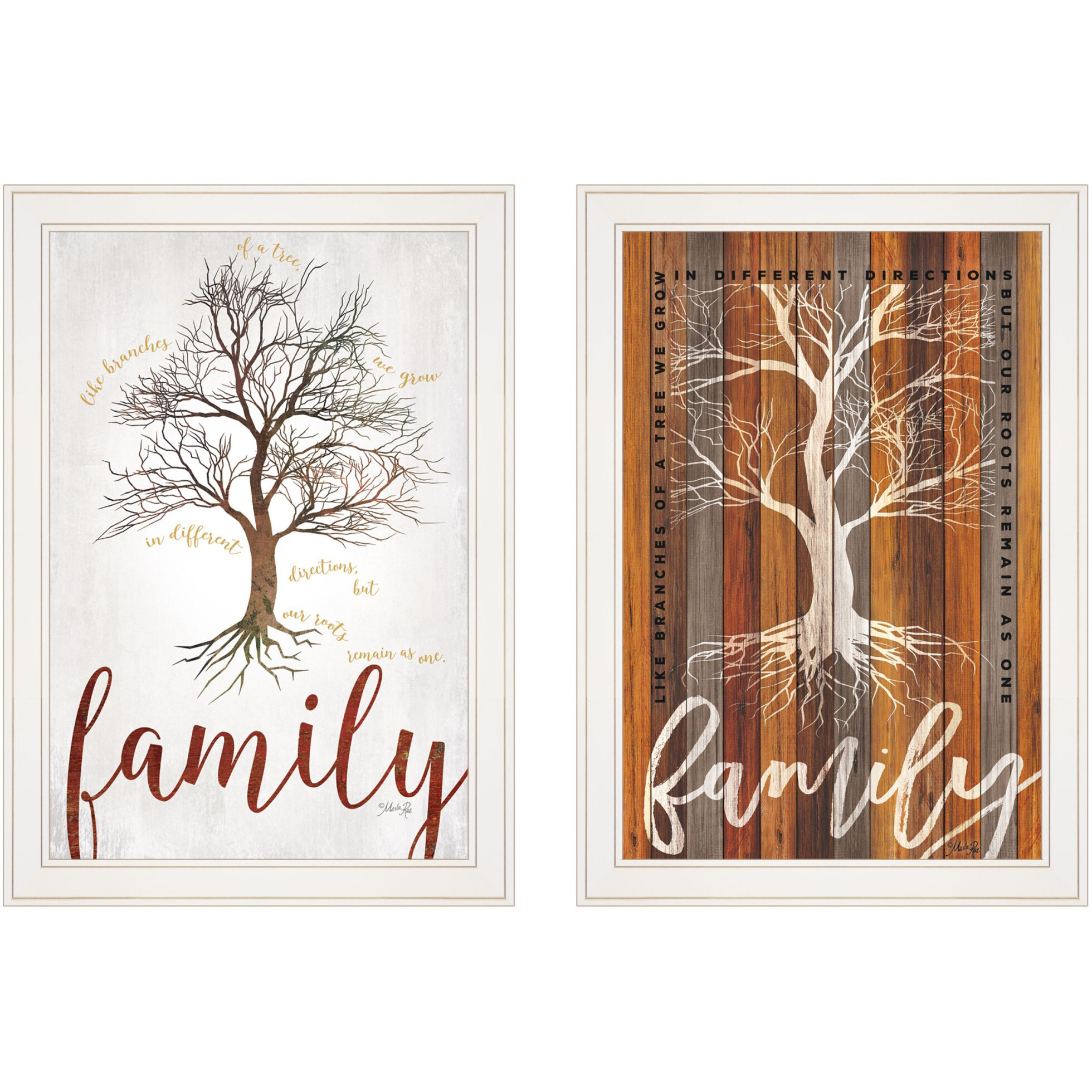 Set Of Two Family Tree or Roots White Framed Print Wall Art