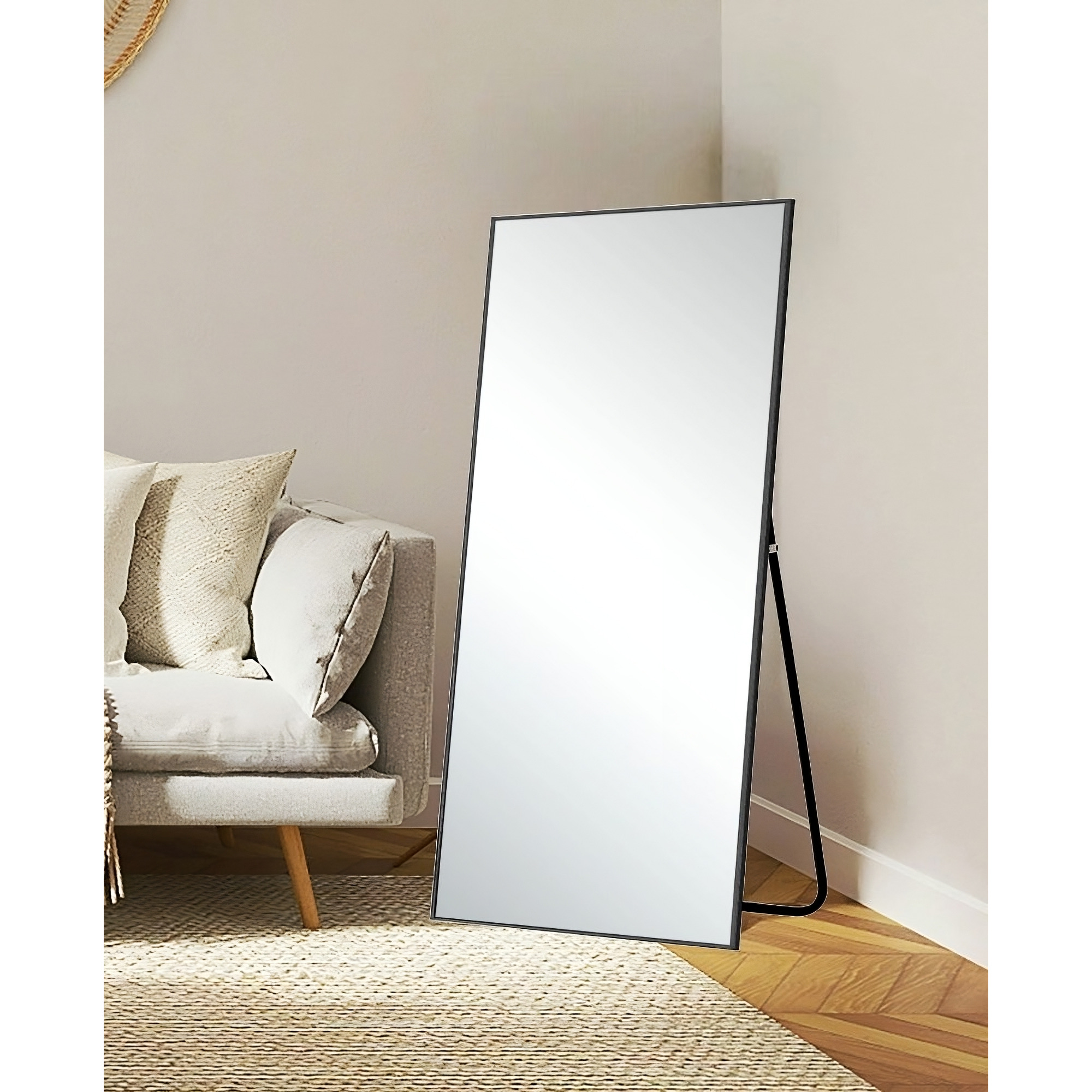 71" Black Metal Framed Leaning or Hanging Full Length Mirror