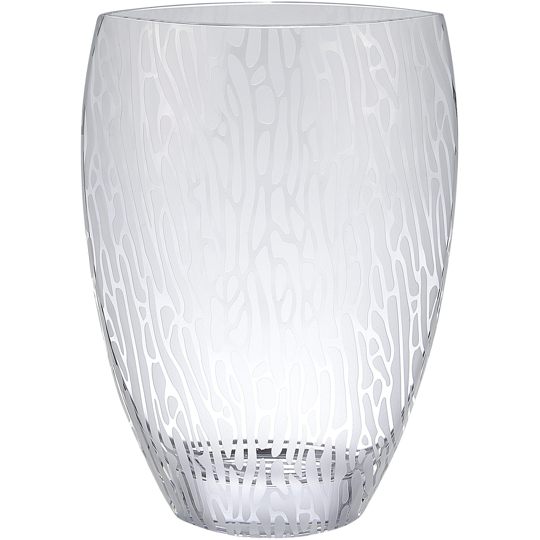 12" Clear and Frosted Abstract Oval Crystal Table Vase