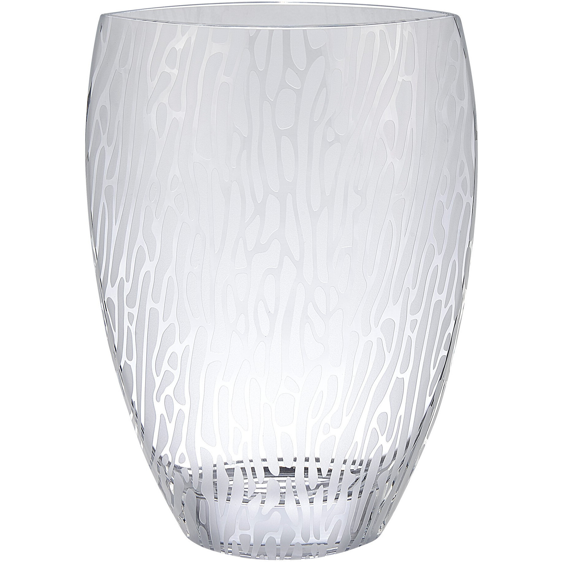 12" Clear and Frosted Abstract Oval Crystal Table Vase