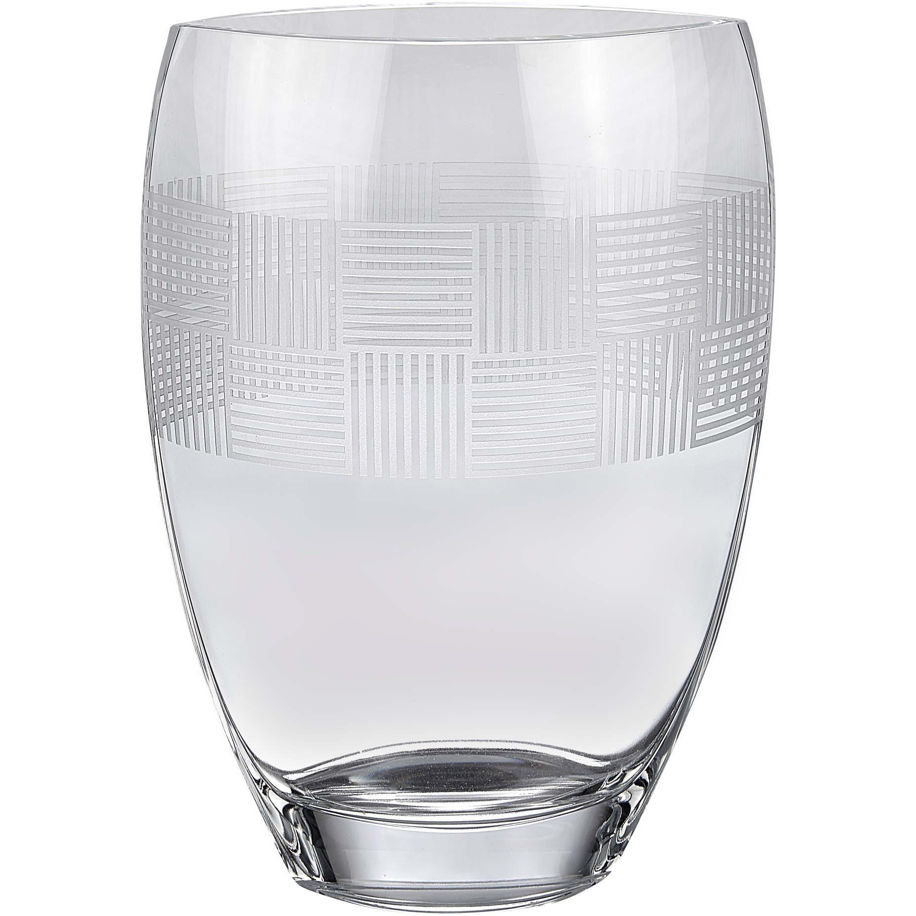 12" Clear With Geometric Pattern Oval Crystal Table Vase