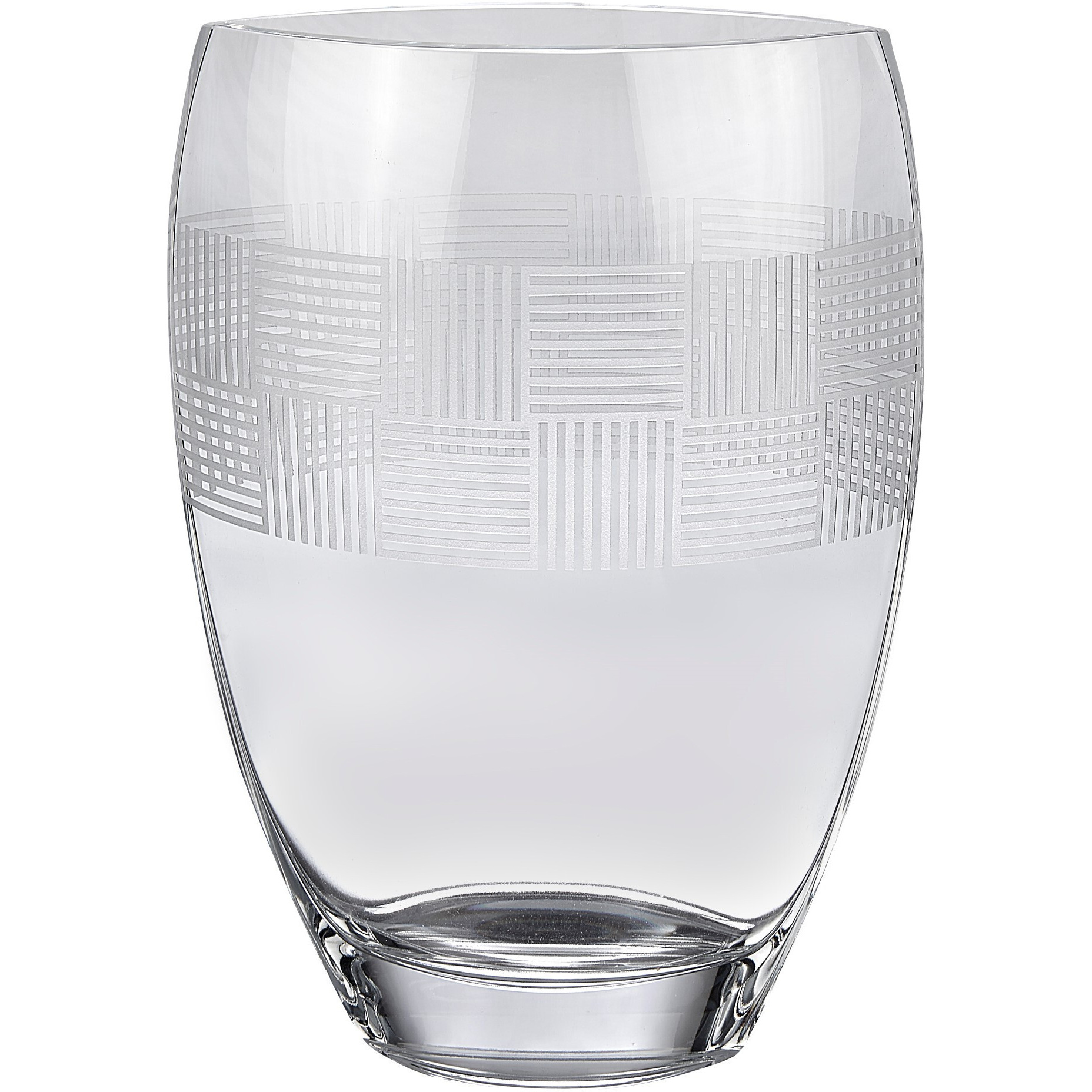12" Clear With Geometric Pattern Oval Crystal Table Vase