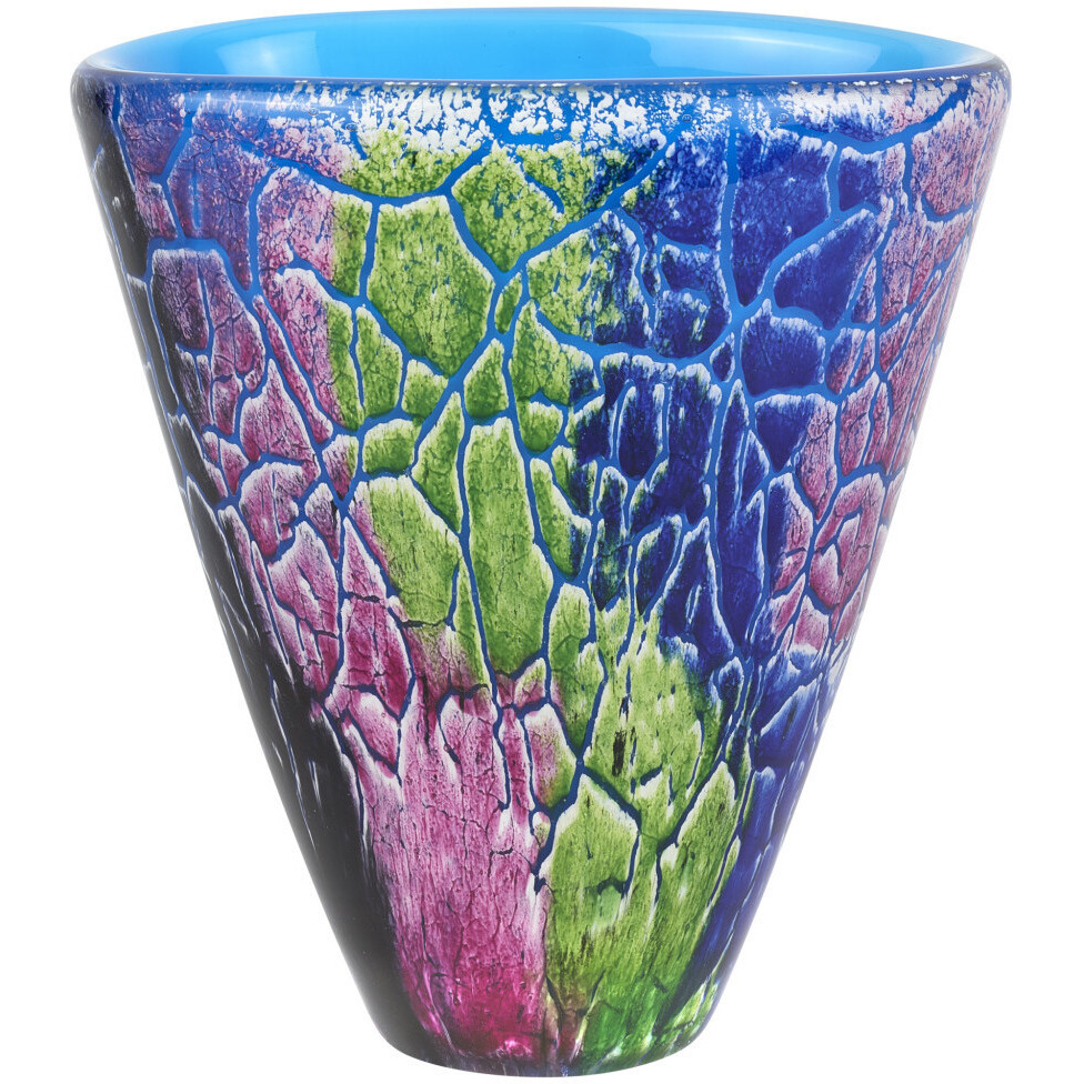 8" Blue and Green Murano Glass Abstract Oval Table Vase
