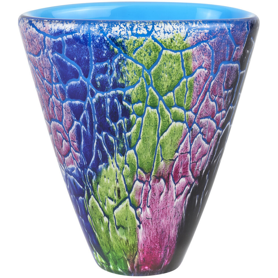 8" Blue and Green Murano Glass Abstract Oval Table Vase