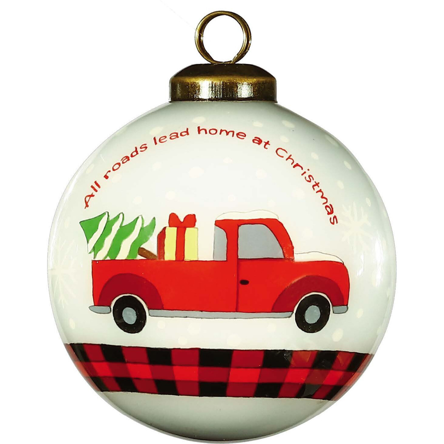 Red Pickup Truck with Presents Hand Painted Mouth Blown Glass Ornament