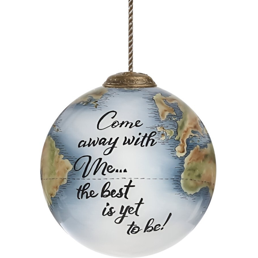 Globe Come Away with Me Hand Painted Mouth Blown Glass Ornament