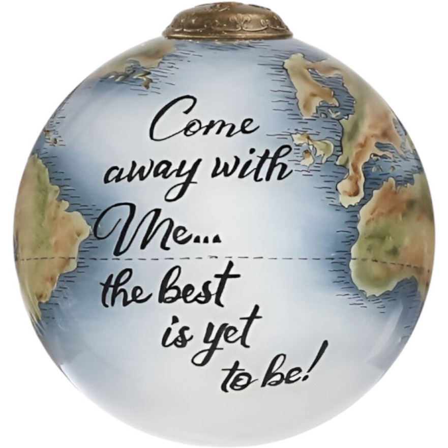 Globe Come Away with Me Hand Painted Mouth Blown Glass Ornament