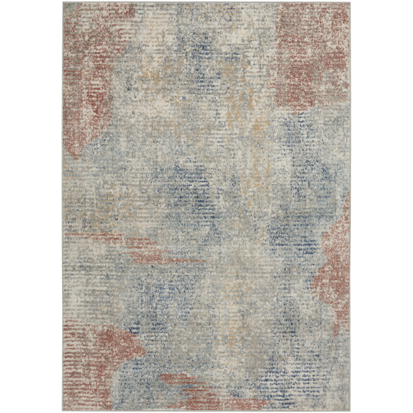 5' X 7' Ivory Abstract Power Loom Distressed Non Skid Area Rug