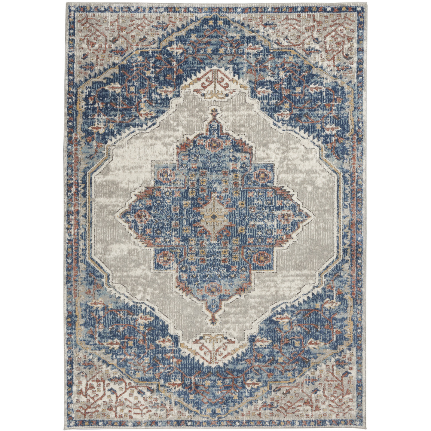 4' X 6' Blue And Grey Oriental Power Loom Non Skid Area Rug
