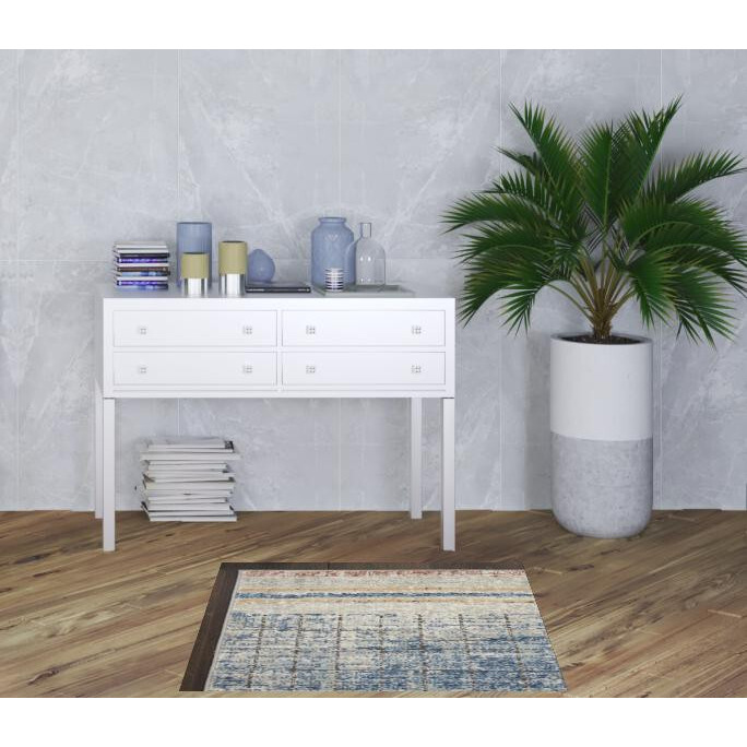 2' X 4' Blue Abstract Power Loom Distressed Non Skid Area Rug