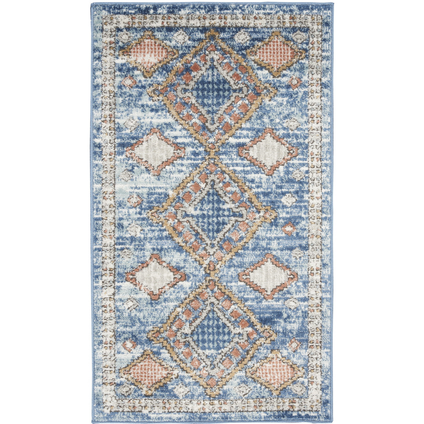 2' X 4' Blue Southwestern Power Loom Non Skid Area Rug