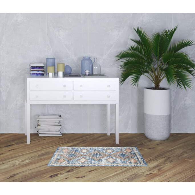 2' X 4' Blue Southwestern Power Loom Non Skid Area Rug