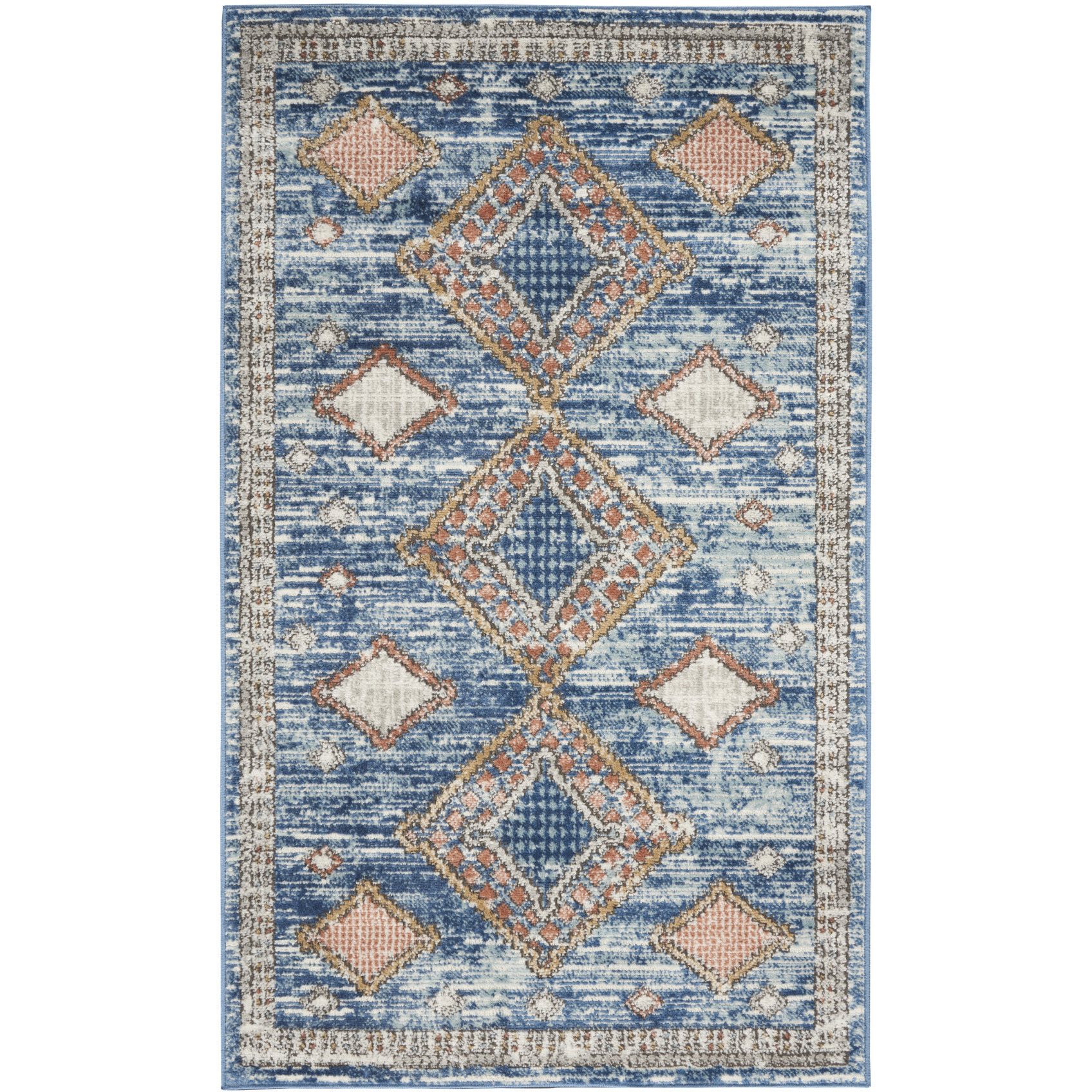 3' X 5' Blue Southwestern Power Loom Non Skid Area Rug
