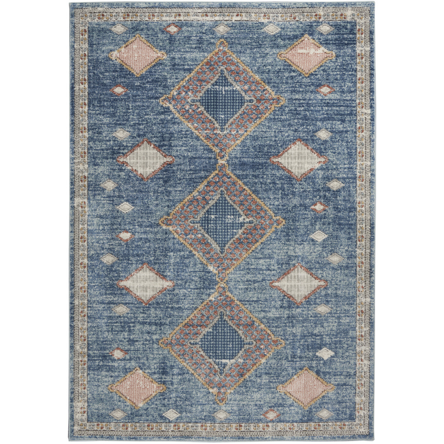 4' X 6' Blue Southwestern Power Loom Non Skid Area Rug