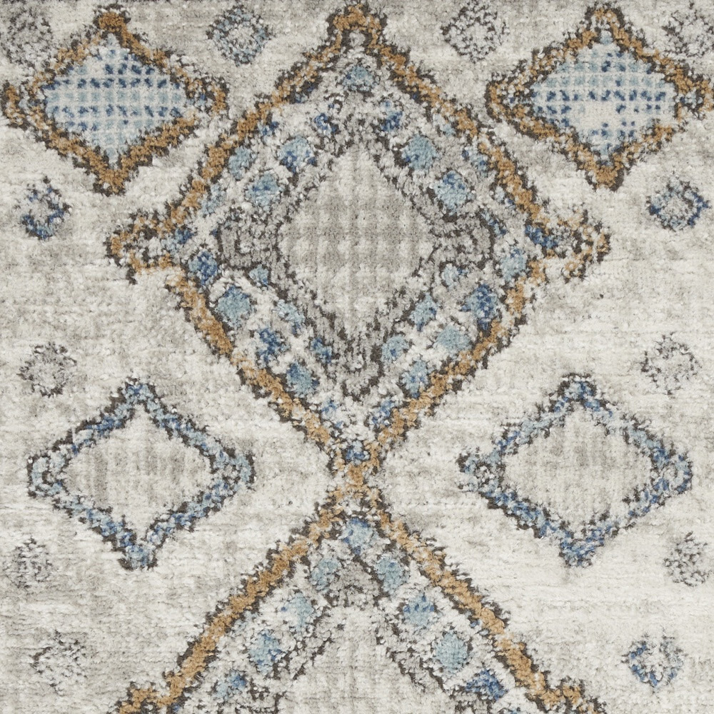 2' X 4' Ivory Grey And Blue Southwestern Power Loom Non Skid Area Rug
