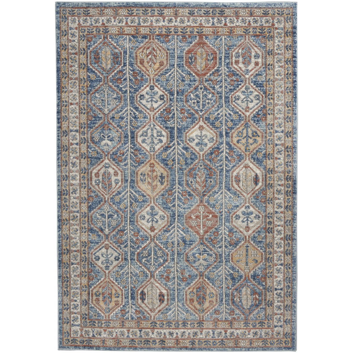 4' X 6' Blue Southwestern Power Loom Non Skid Area Rug