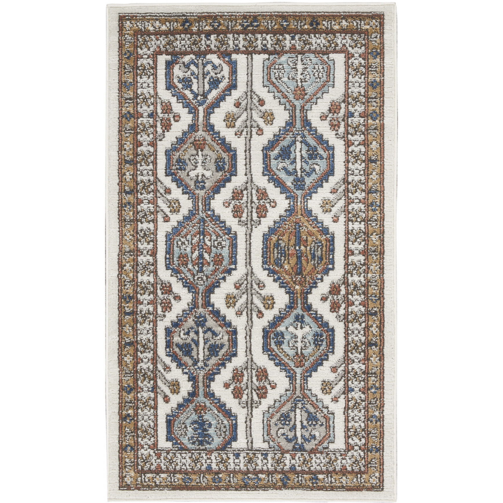 2' X 4' Ivory Southwestern Power Loom Non Skid Area Rug