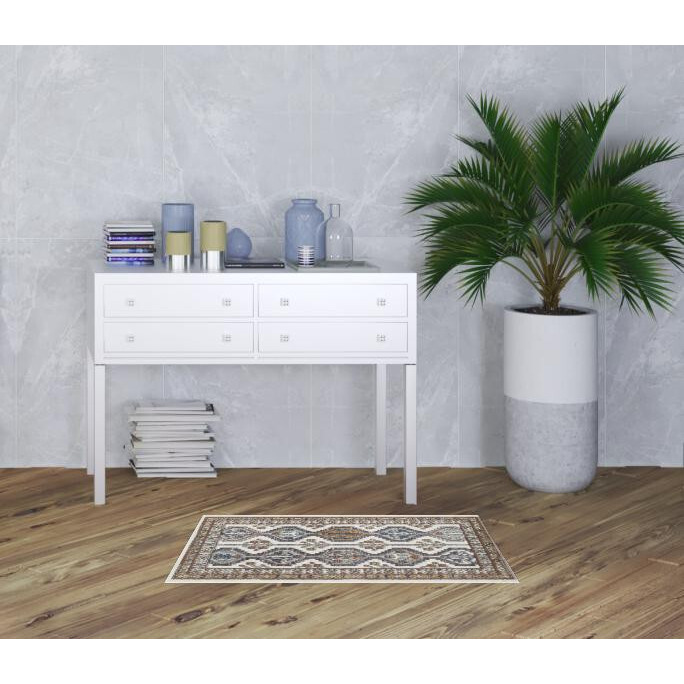 2' X 4' Ivory Southwestern Power Loom Non Skid Area Rug