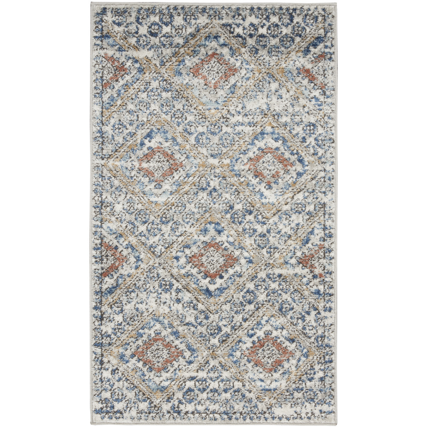 2' X 4' Blue And Ivory Southwestern Power Loom Non Skid Area Rug