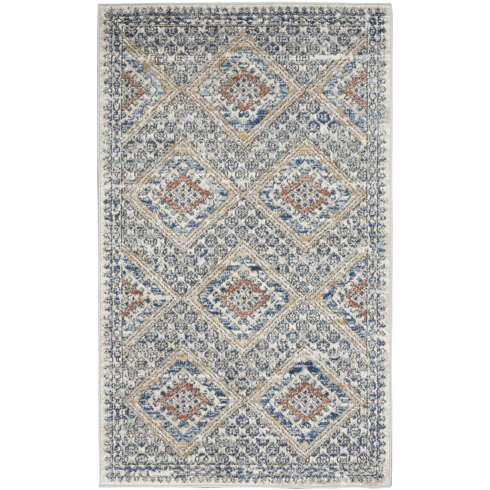 3' X 5' Blue And Ivory Southwestern Power Loom Non Skid Area Rug