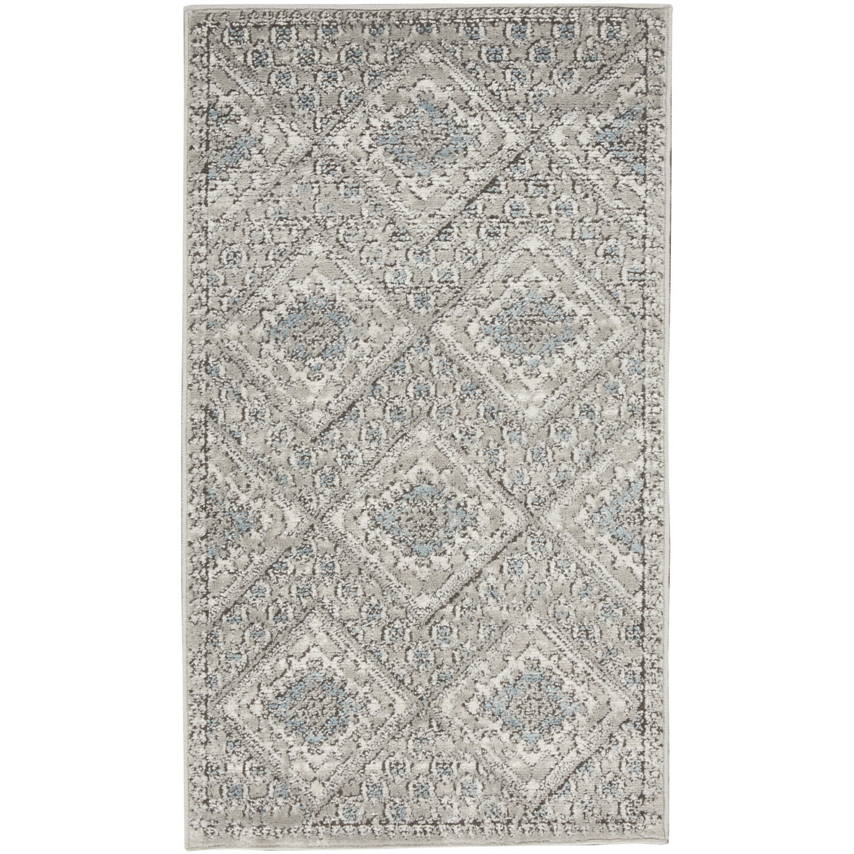 2' X 4' Grey Ivory And Blue Southwestern Power Loom Non Skid Area Rug