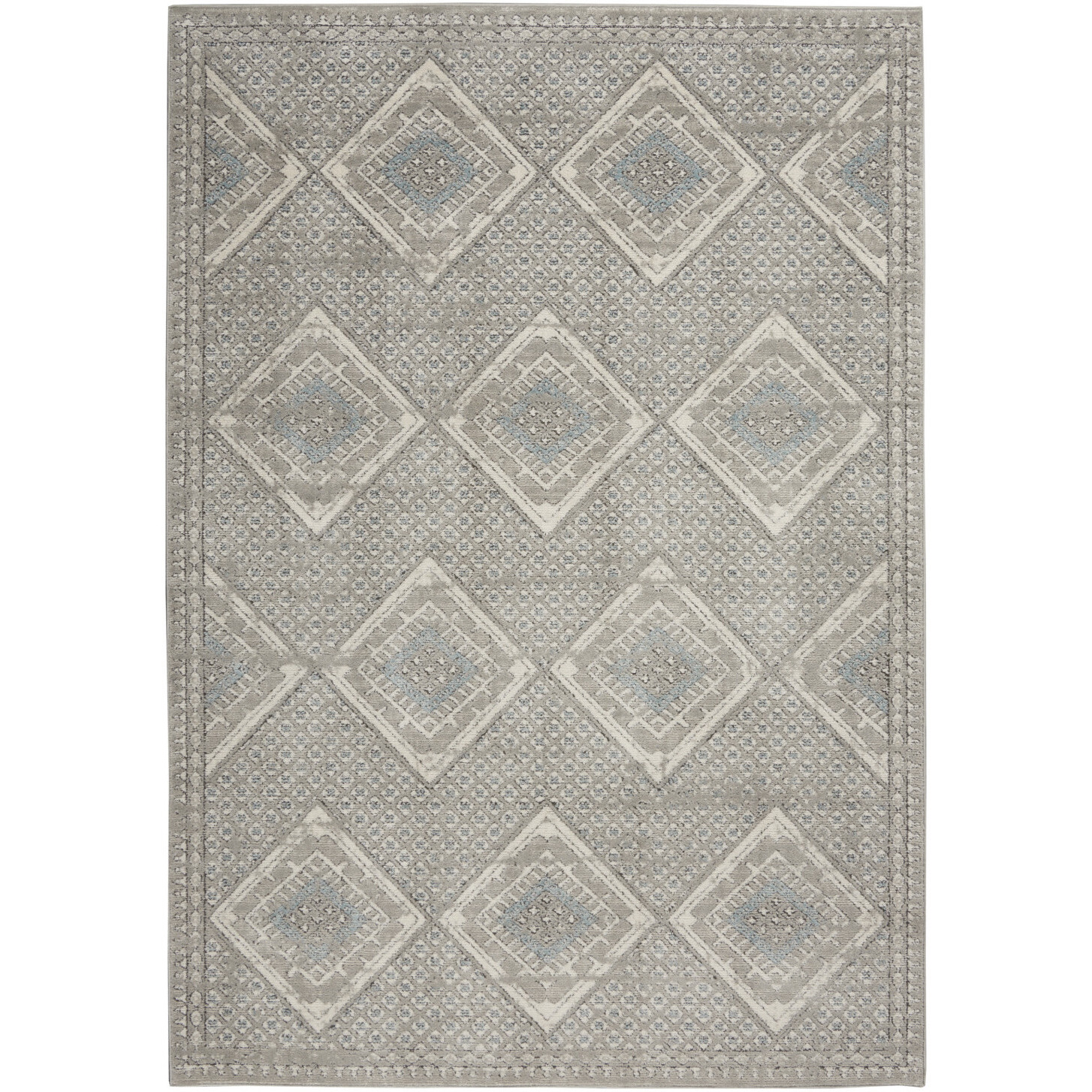 4' X 6' Grey Ivory And Blue Southwestern Power Loom Non Skid Area Rug