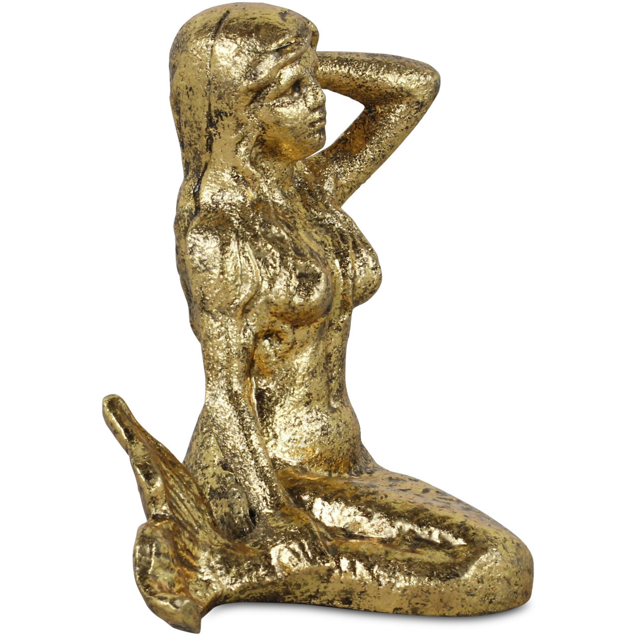 6" Antiqued Brass Cast Iron Mermaid Hand Painted Statue