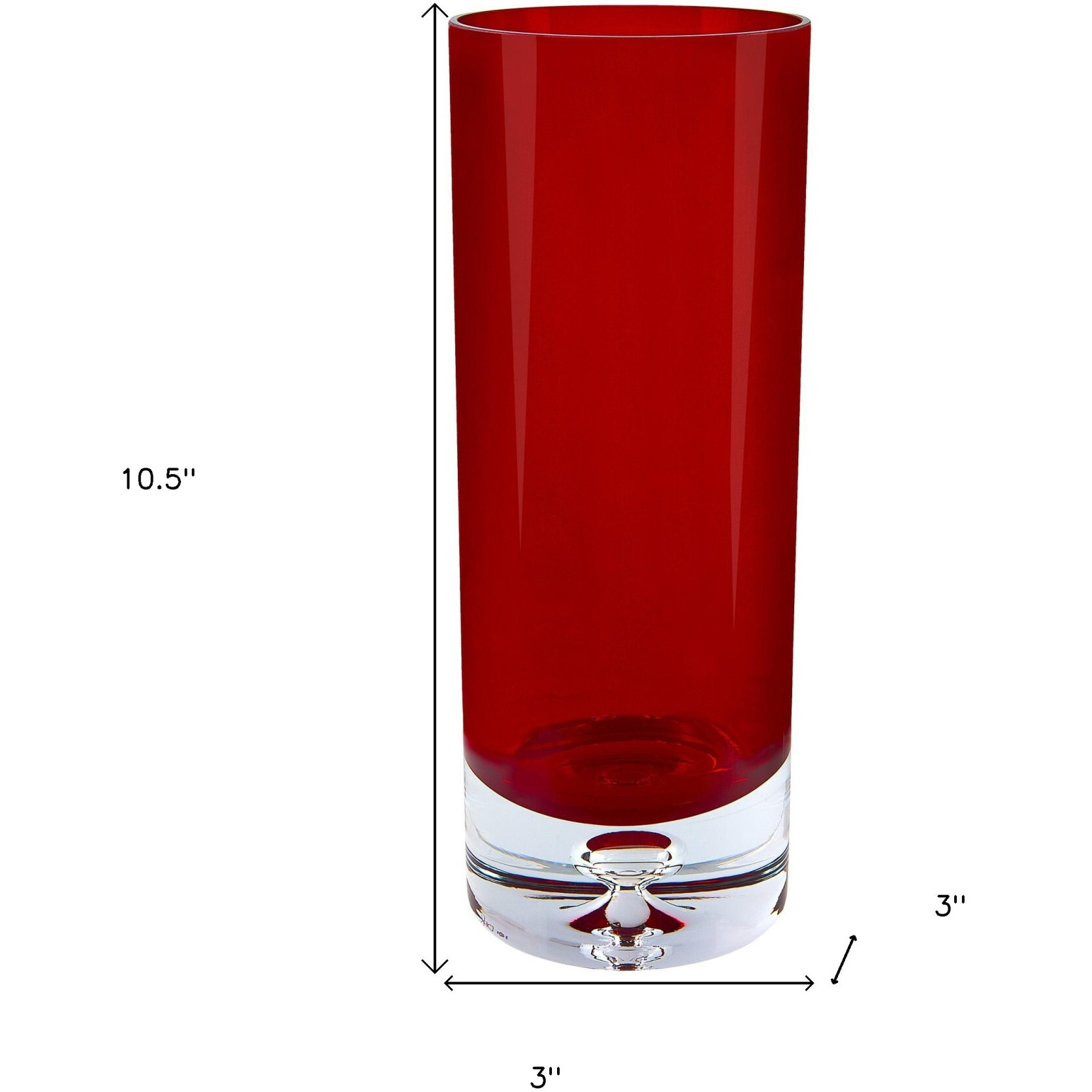 11" Red Crystal Glass Cylinder Table Vase