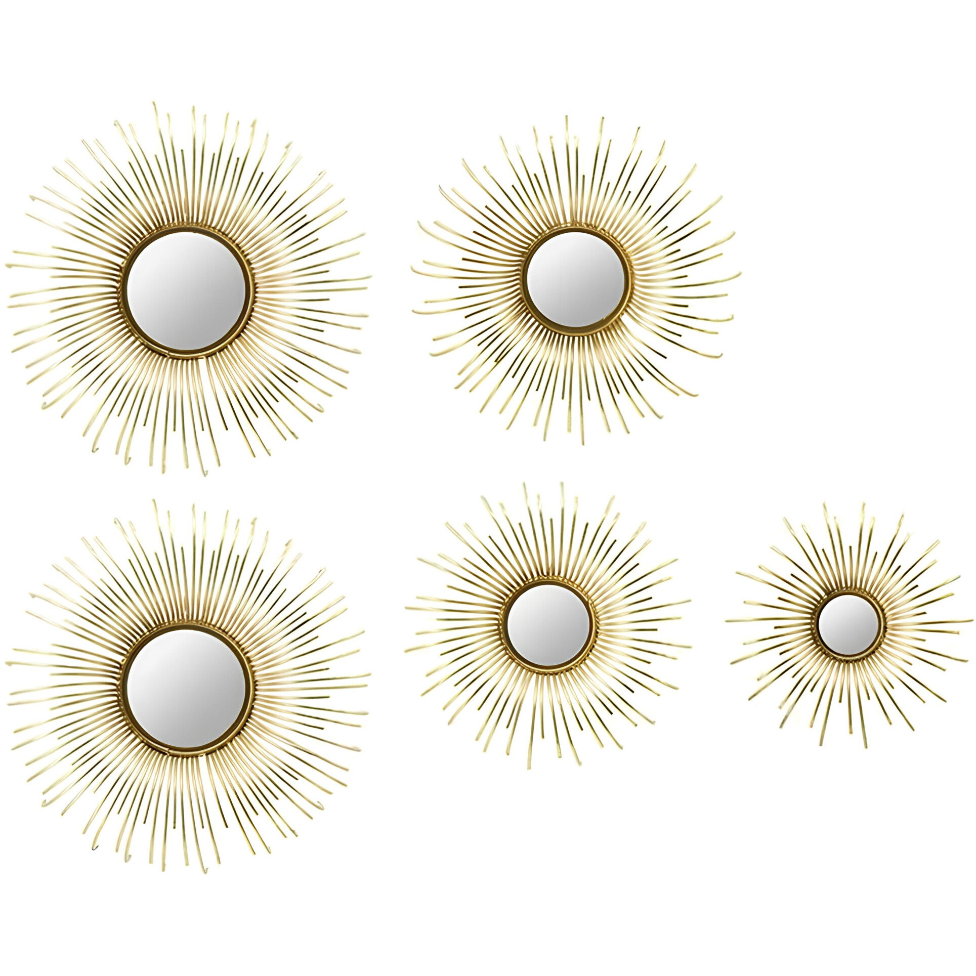 Set of Five Gold Sunburst Metal Framed Mirror Set