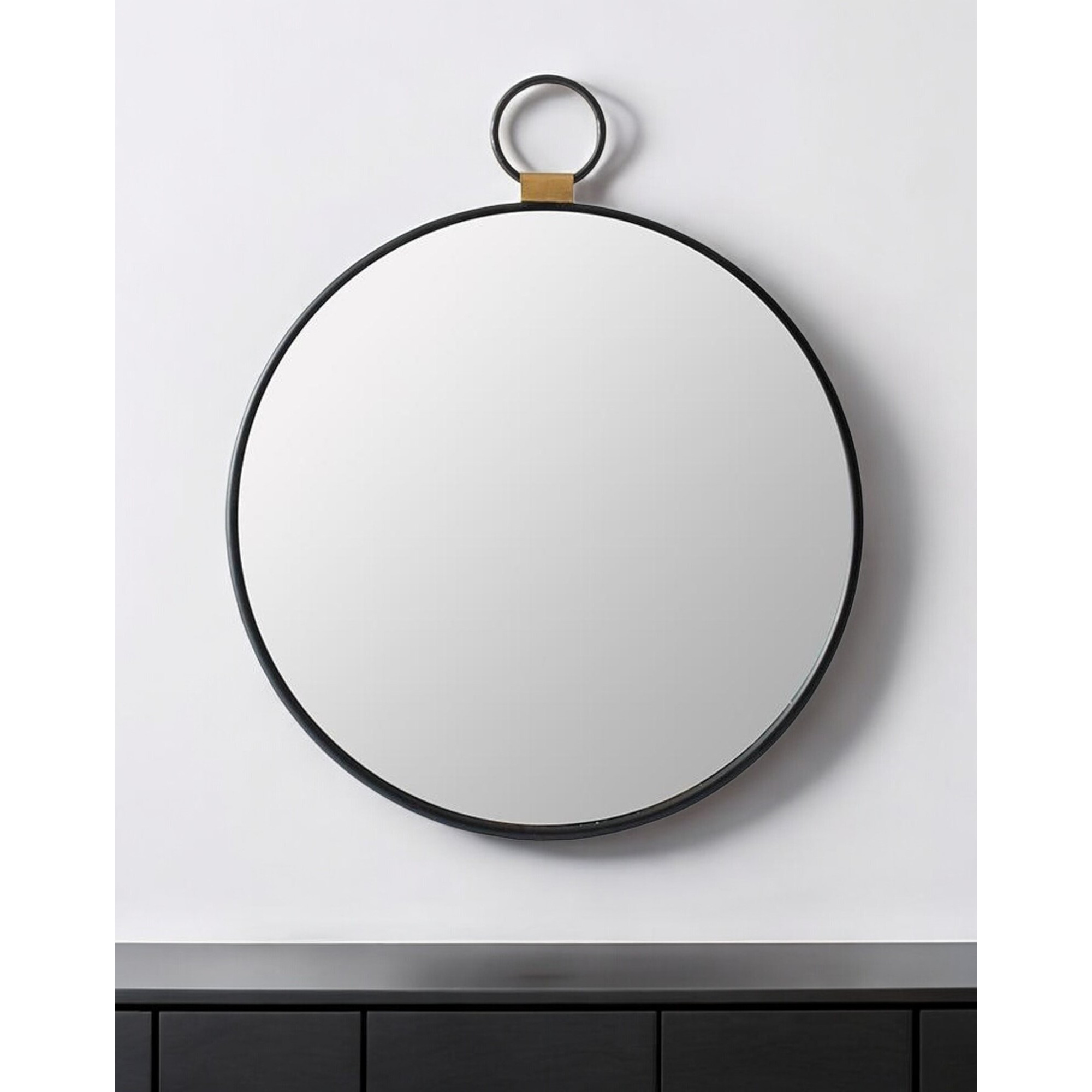 23" Black Round Metal Framed Accent Mirror