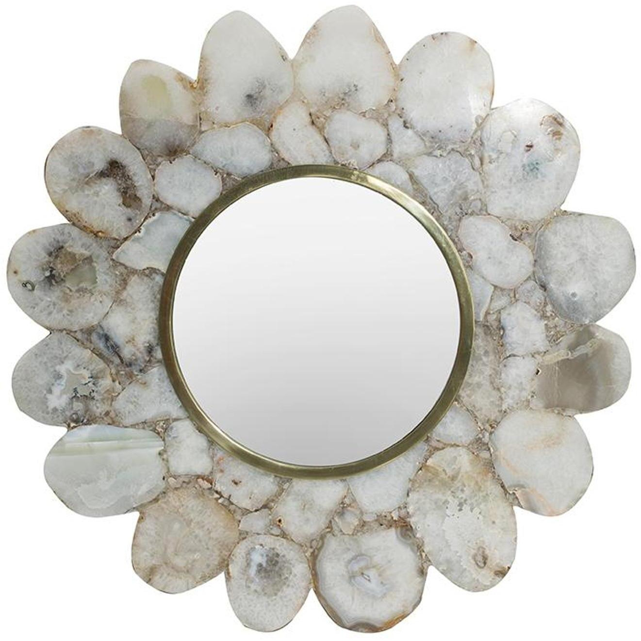 30" White and Gold Scalloped Stone Framed Accent Mirror