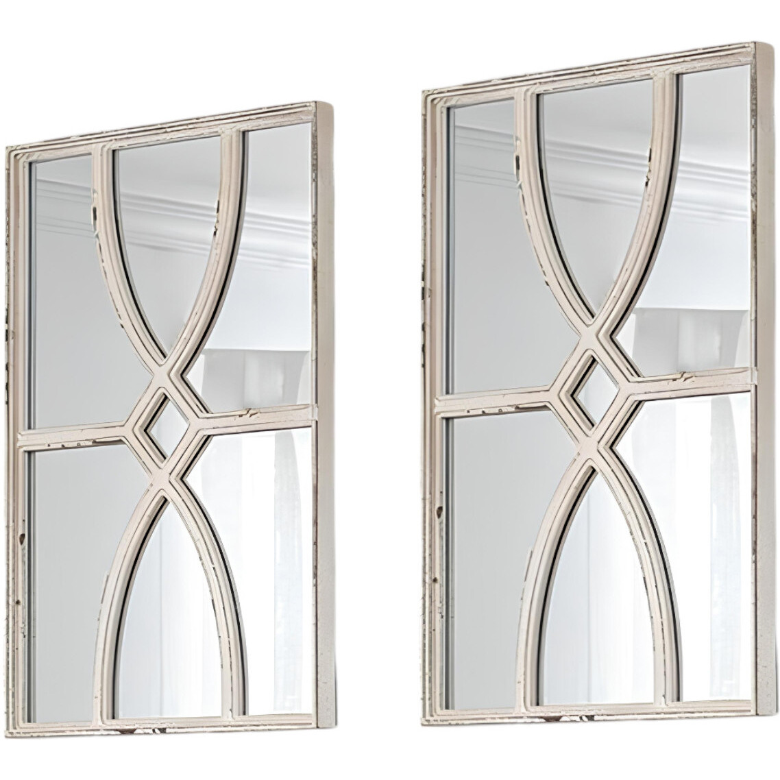Set of Two White Solid and Engineered Wood Framed Accent Mirror