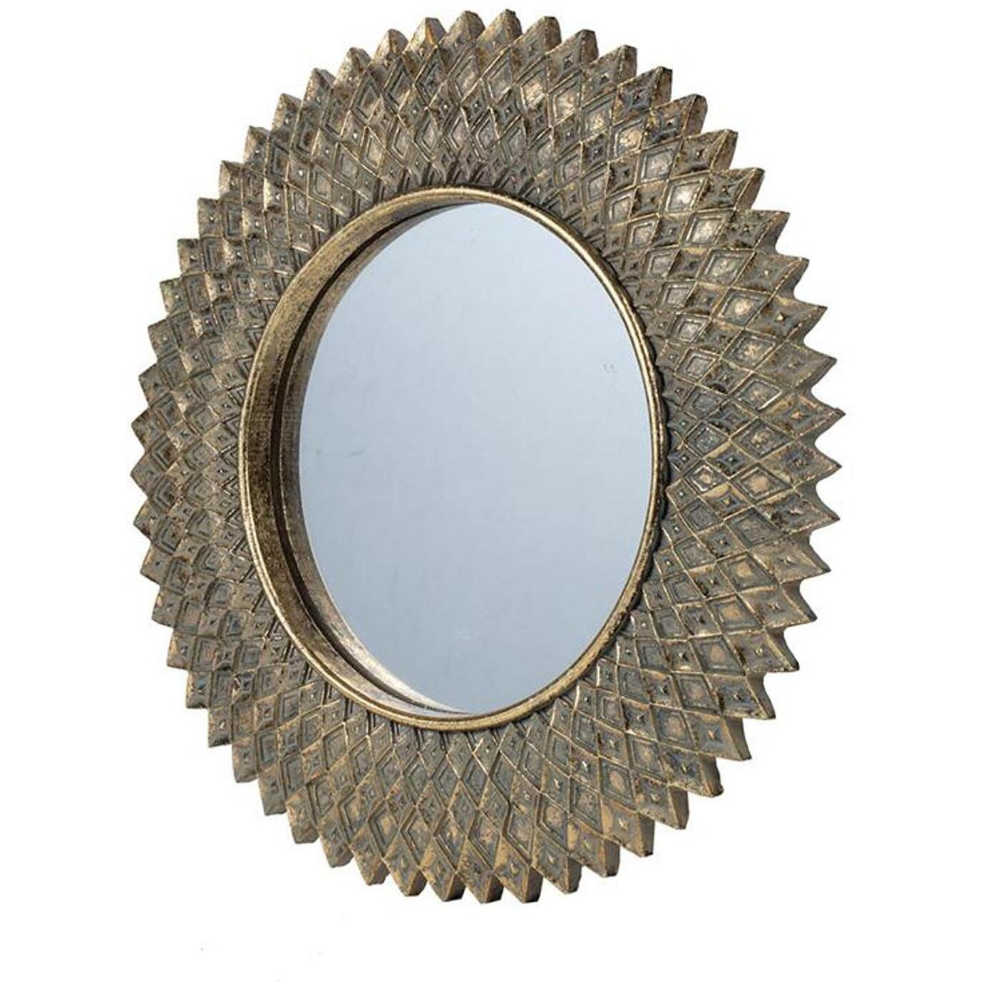 13" Antiqued Gold Sunburst Resin Framed Accent Mirror