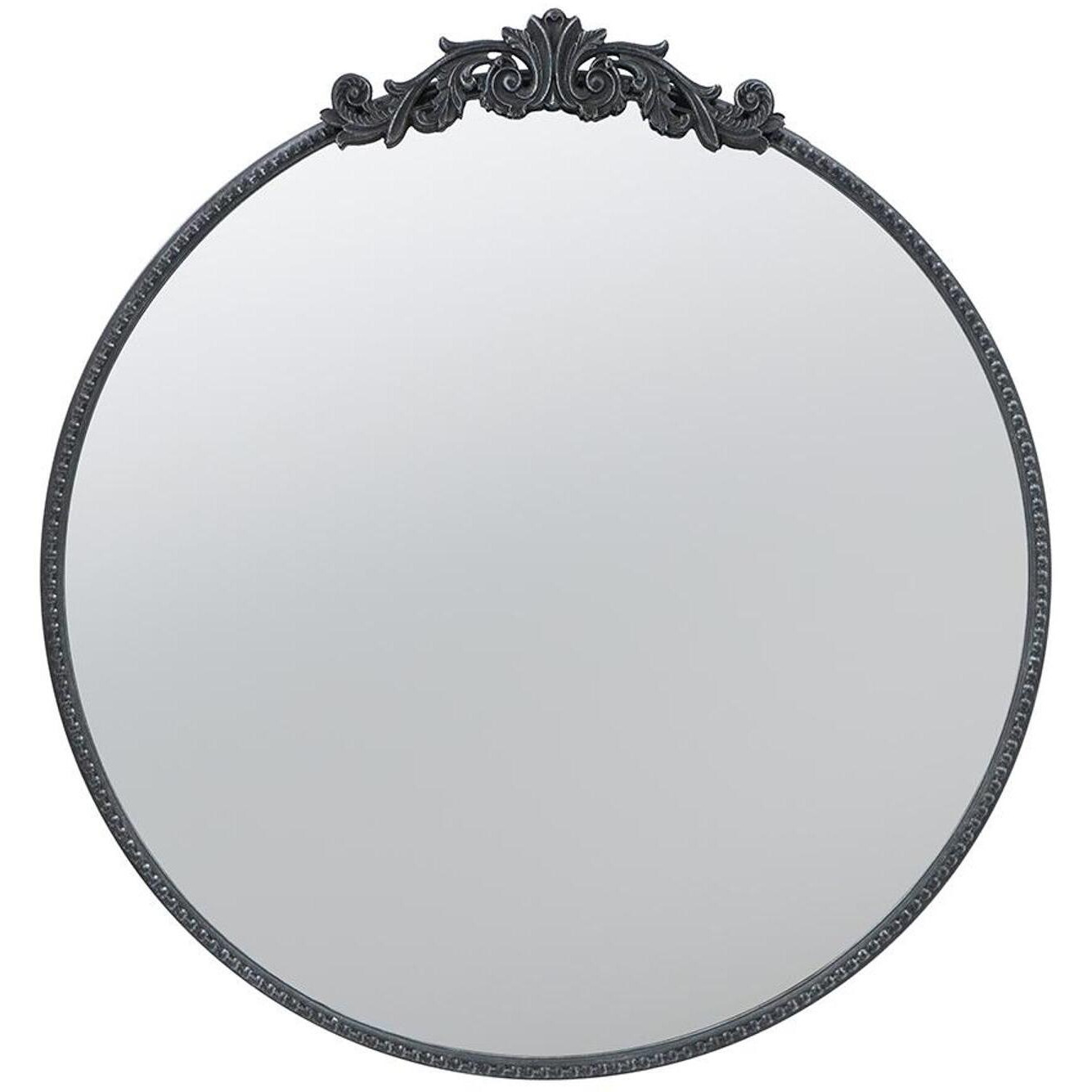 32" Black Crowned Top Iron Framed Accent Mirror