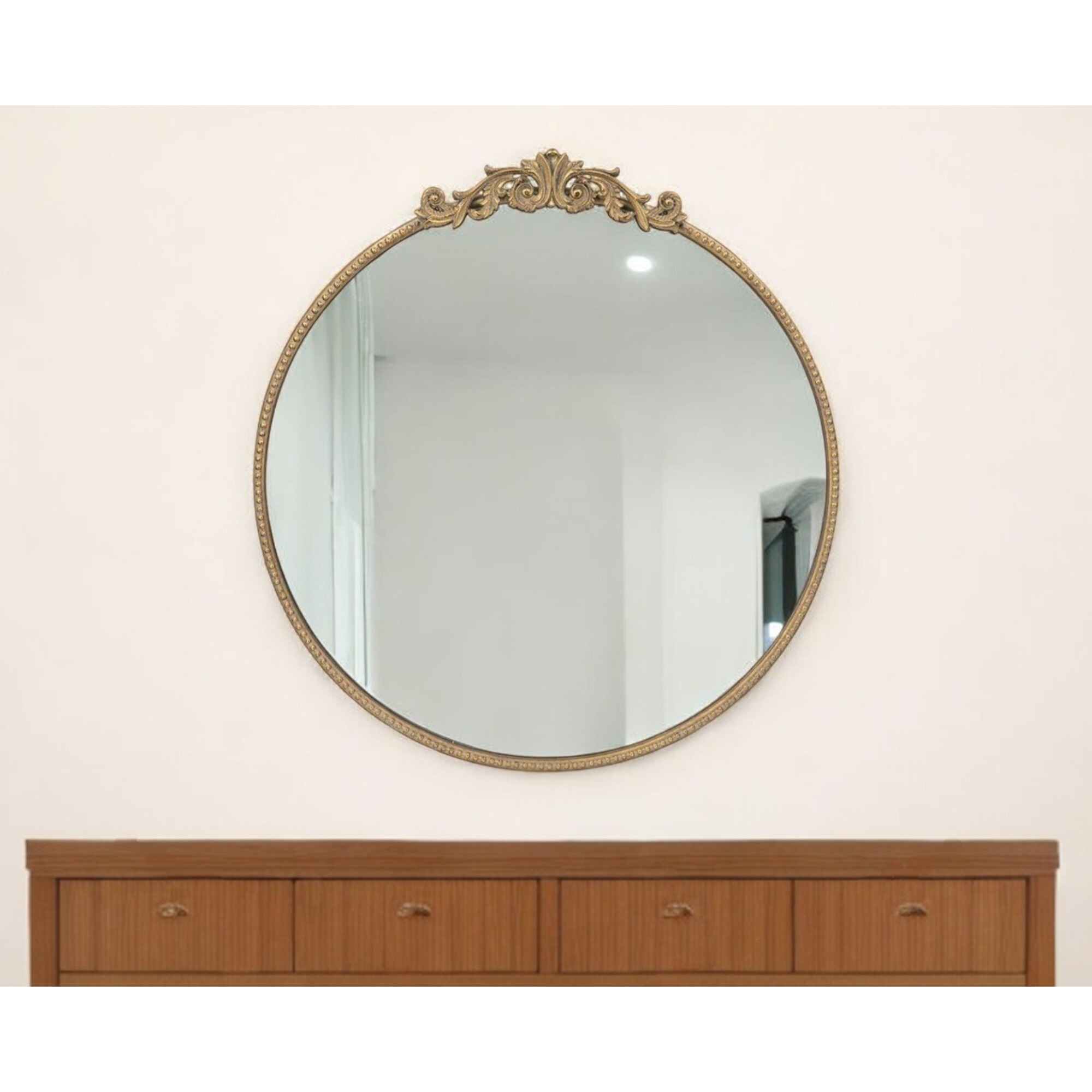 32" Gold Crowned Top Iron Framed Accent Mirror