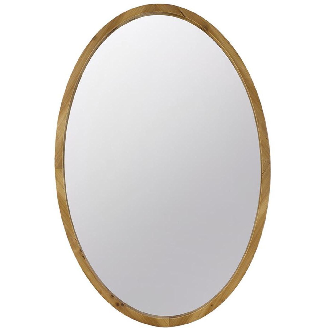 35" Brown Oval Solid Wood Framed Accent Mirror
