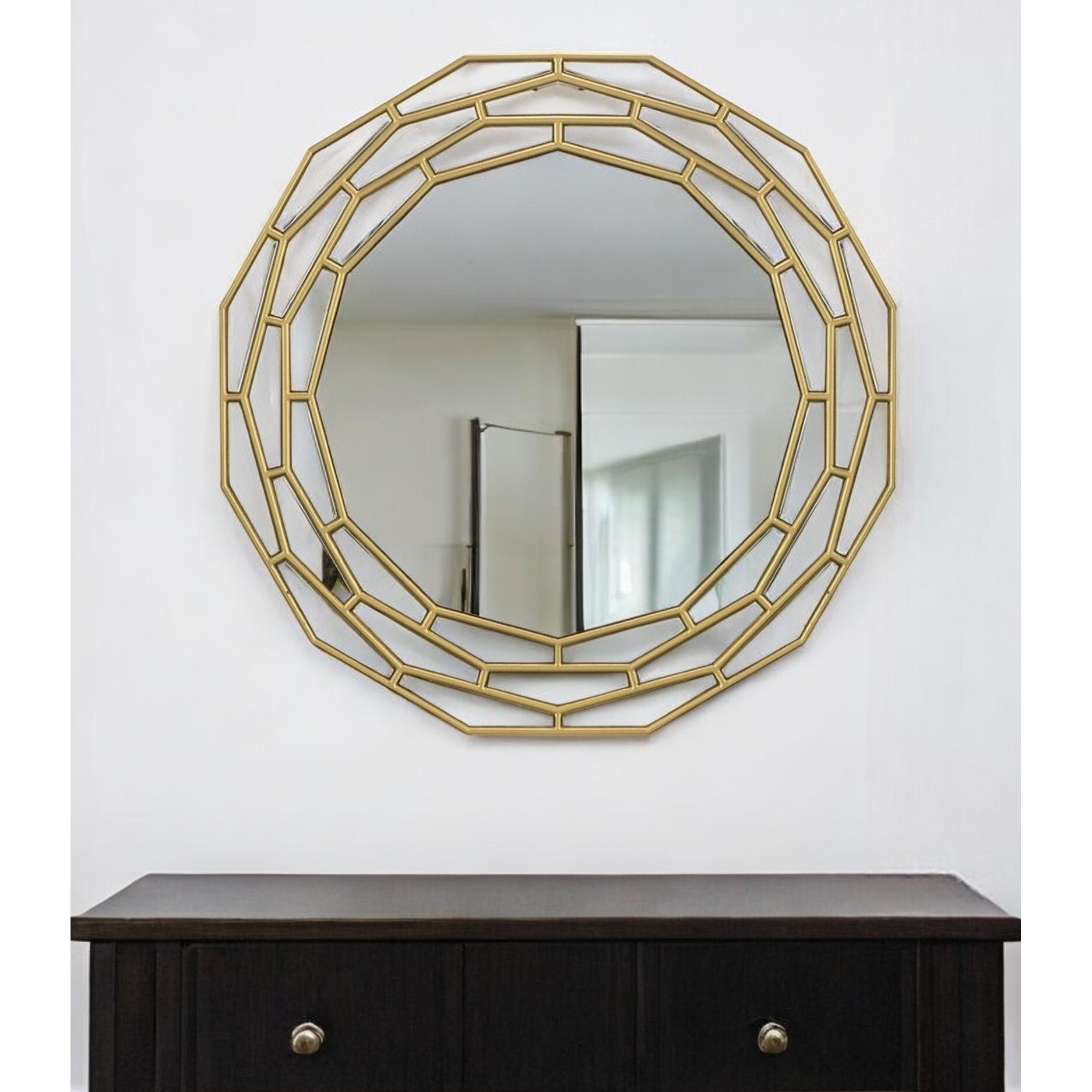 35" Gold Round Framed Accent Mirror