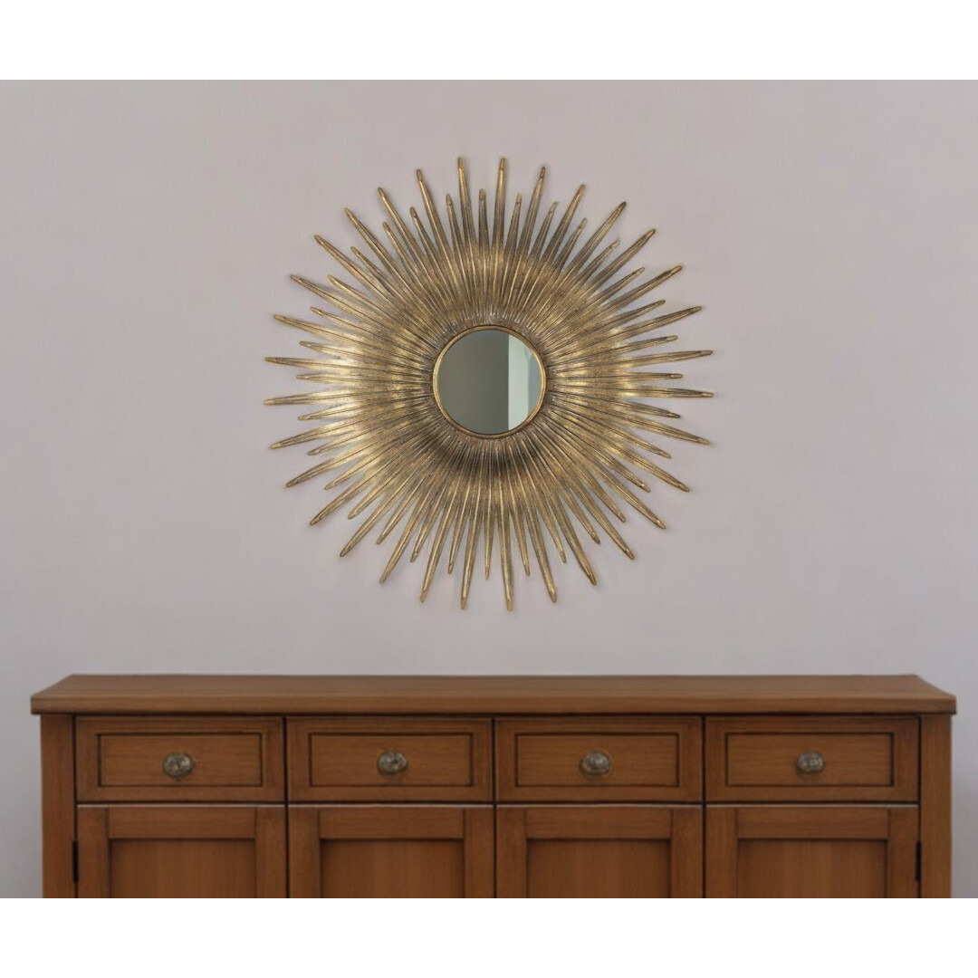 28" Gold Sunburst Iron Framed Accent Mirror