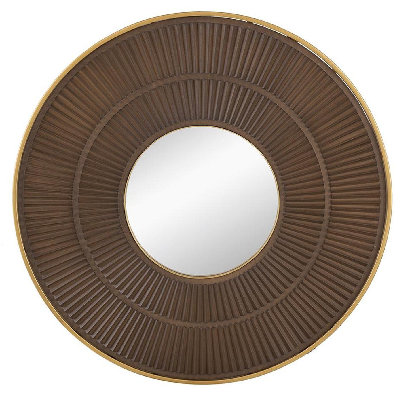 32" Brown and Gold Round Manufactured Wood and Metal Framed Accent Mirror