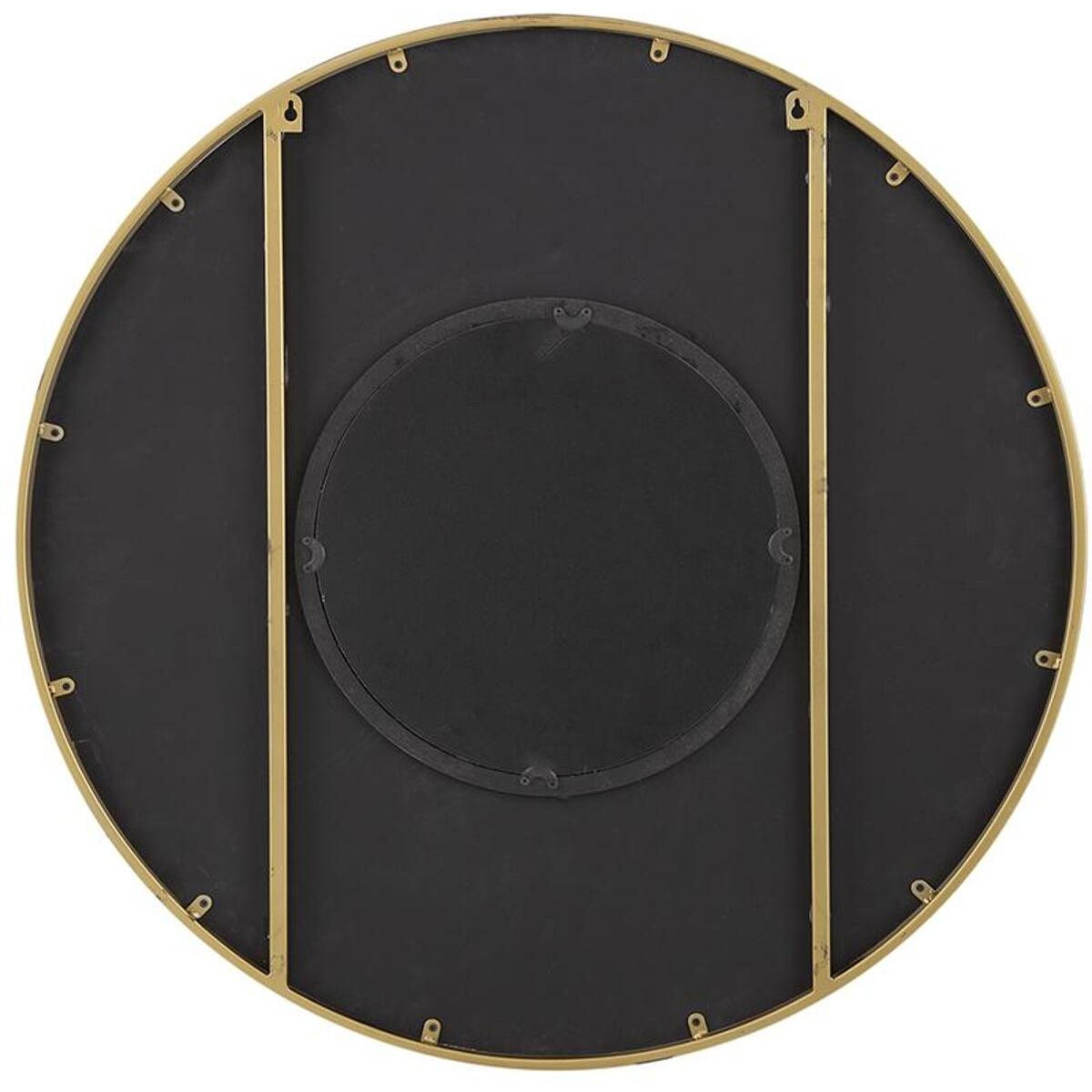 32" Brown and Gold Round Manufactured Wood and Metal Framed Accent Mirror