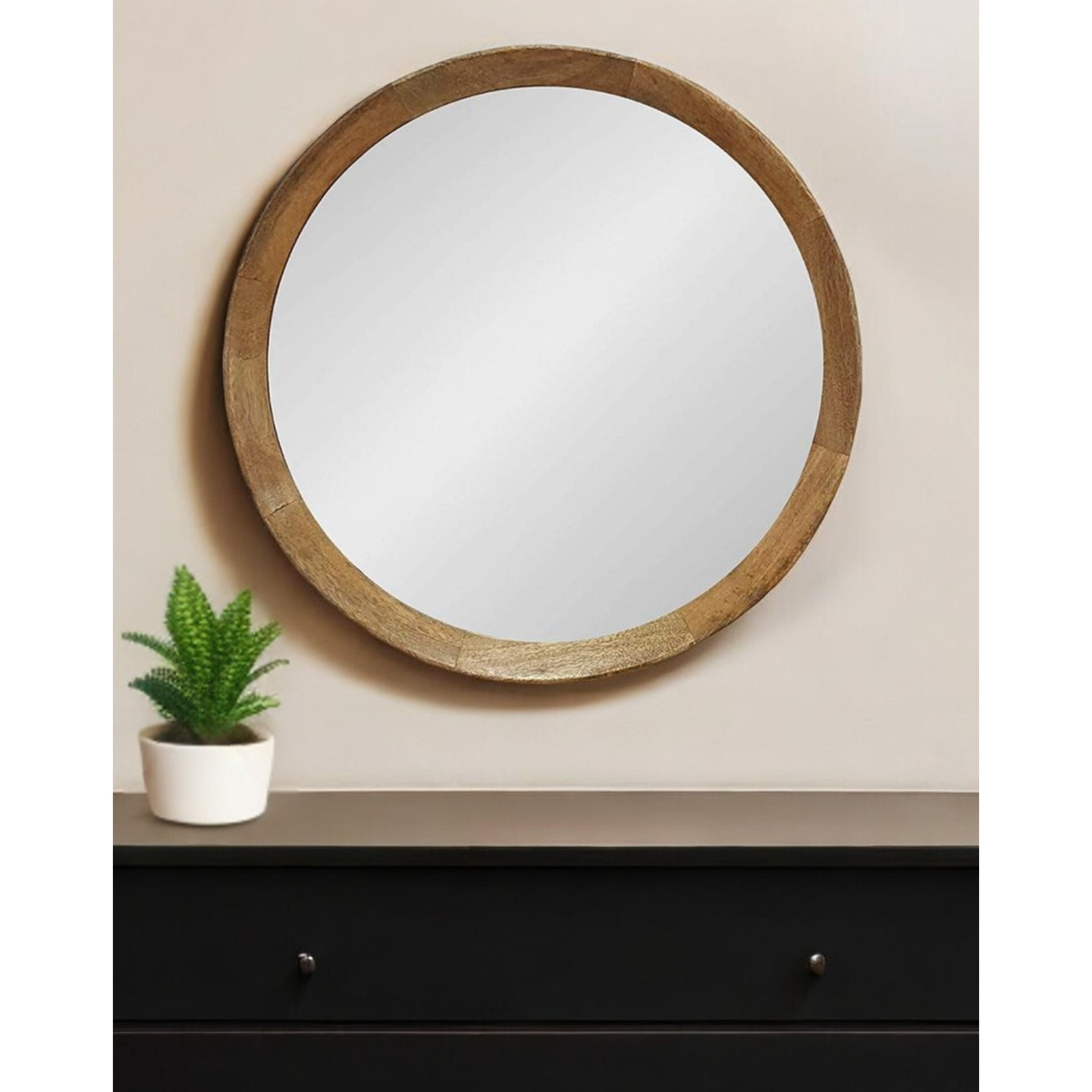 20" Natural Round Wood Framed Accent Mirror