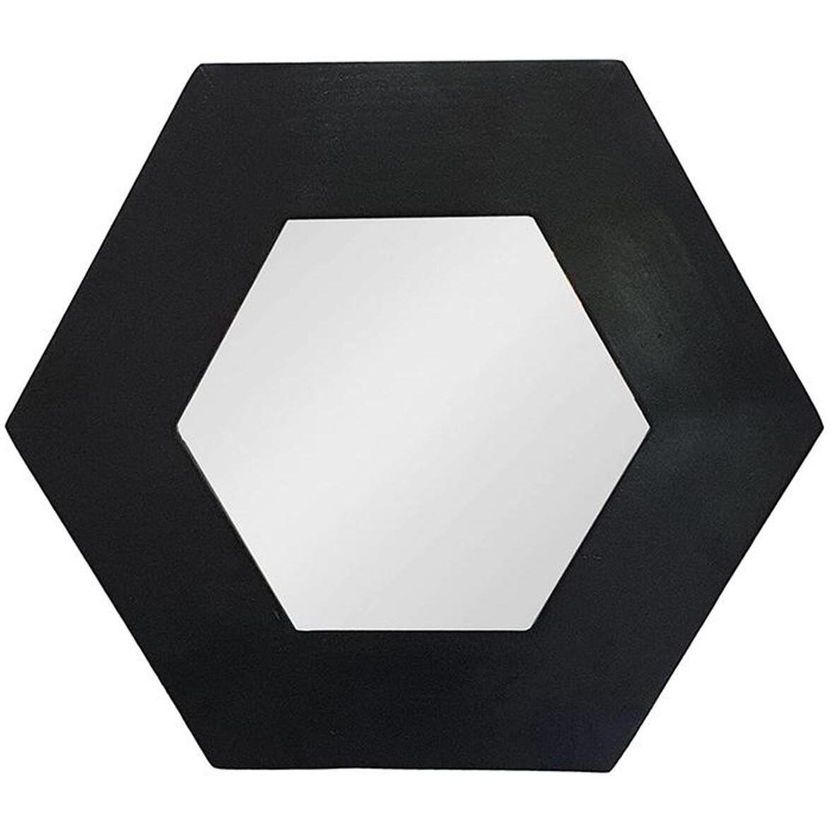 19" Black Hexagon Wood Framed Accent Mirror