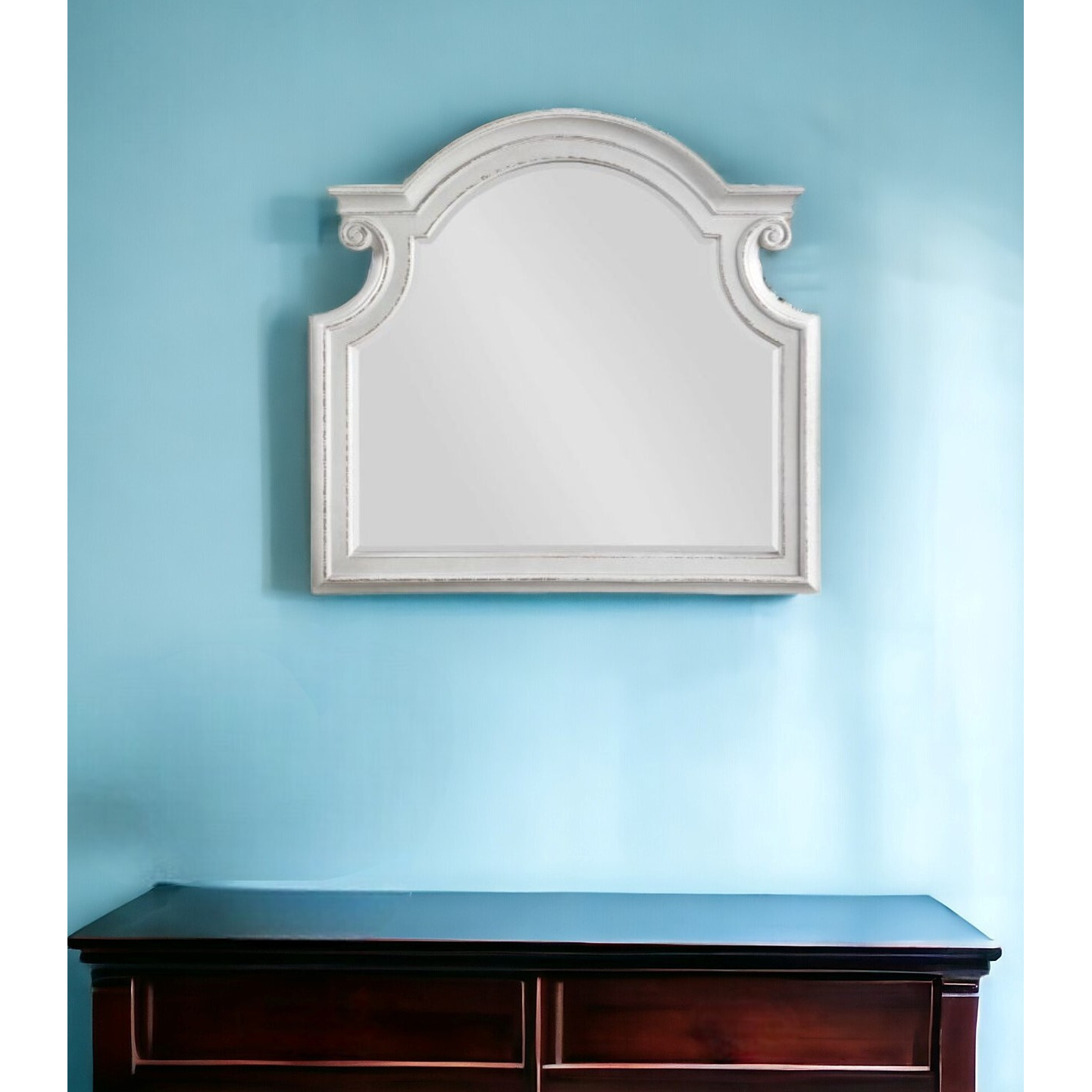 43" Antique White Irregular Dresser Mirror
