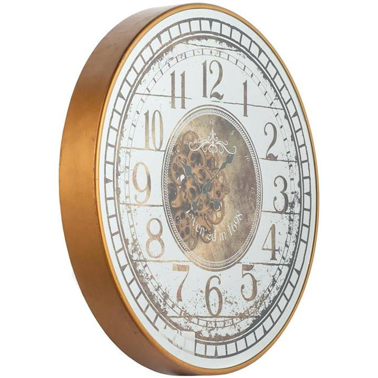 32" Circle Gold and Silver Metal and Mirror Analog Exposed Gear Wall Clock