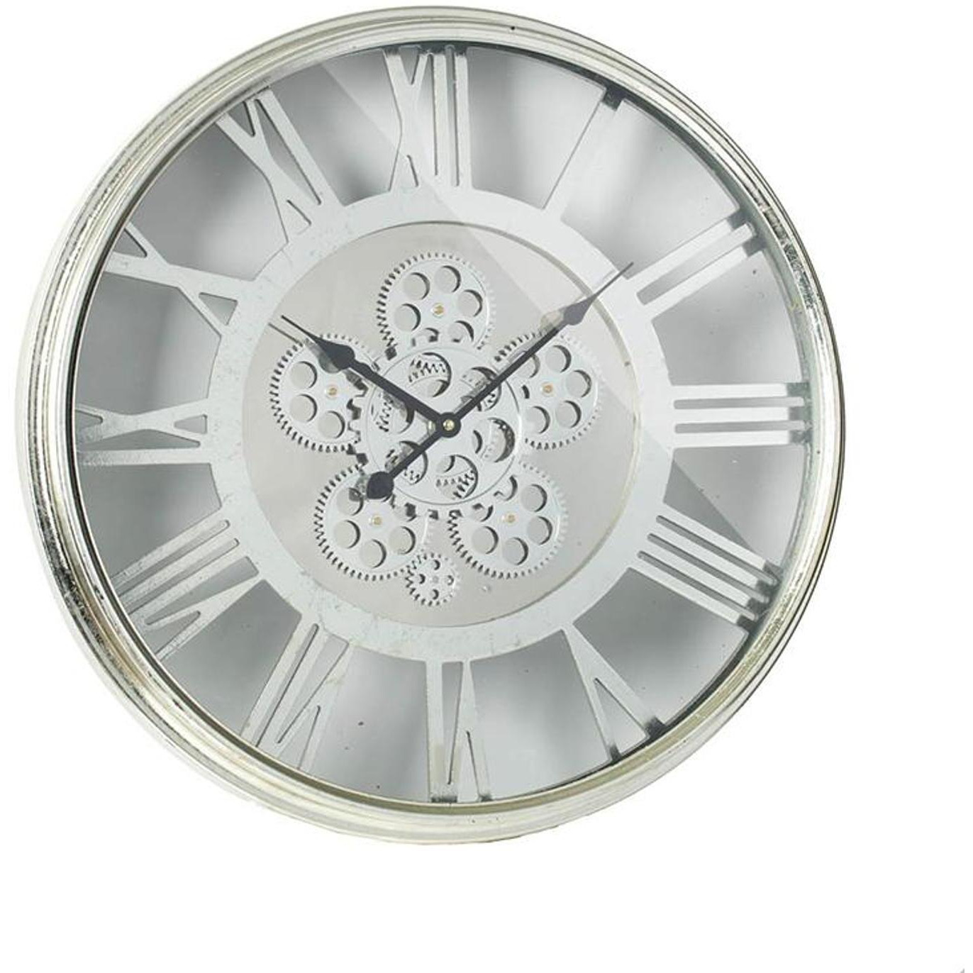 21" Circle Silver Metal and Glass Analog Exposed Gear Wall Clock