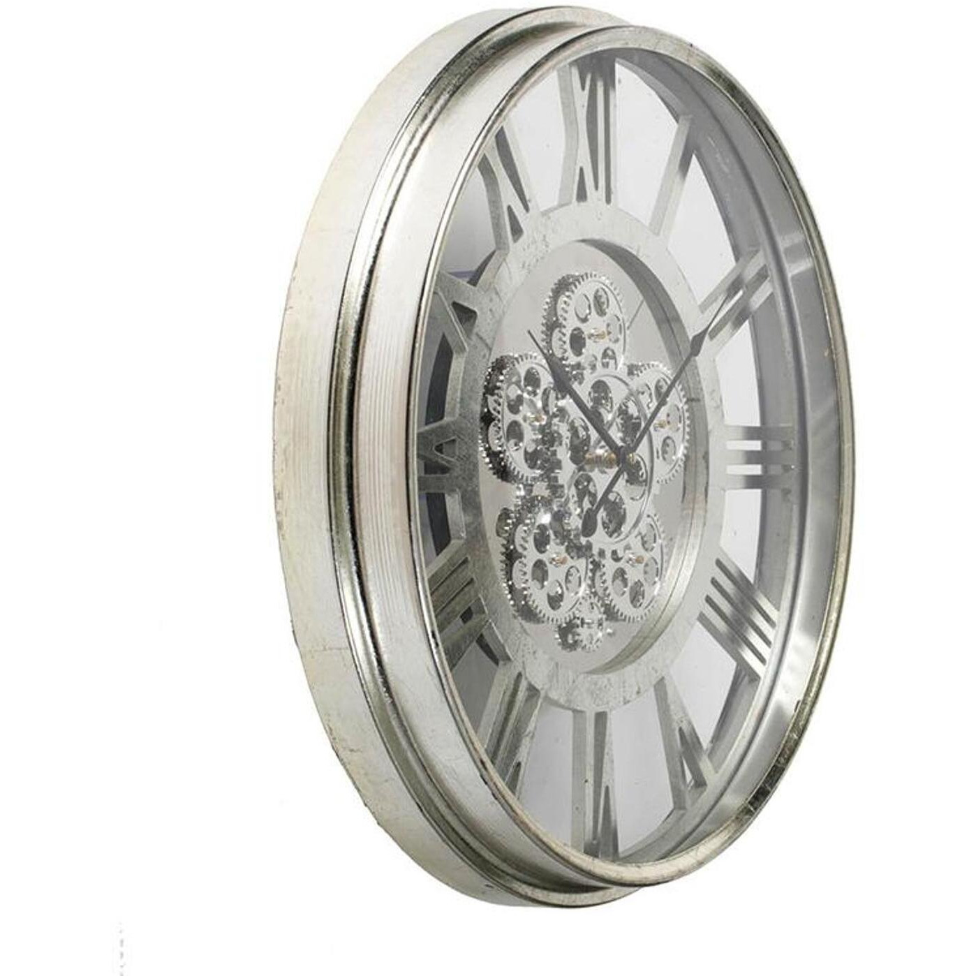 21" Circle Silver Metal and Glass Analog Exposed Gear Wall Clock