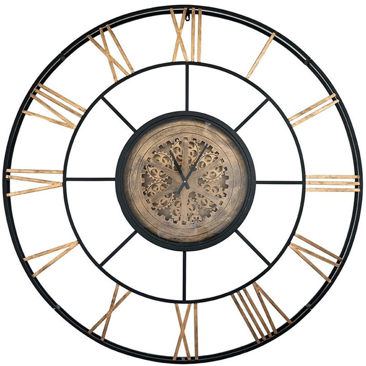 56" Circle Copper Metal and Glass Analog Exposed Gear Wall Clock