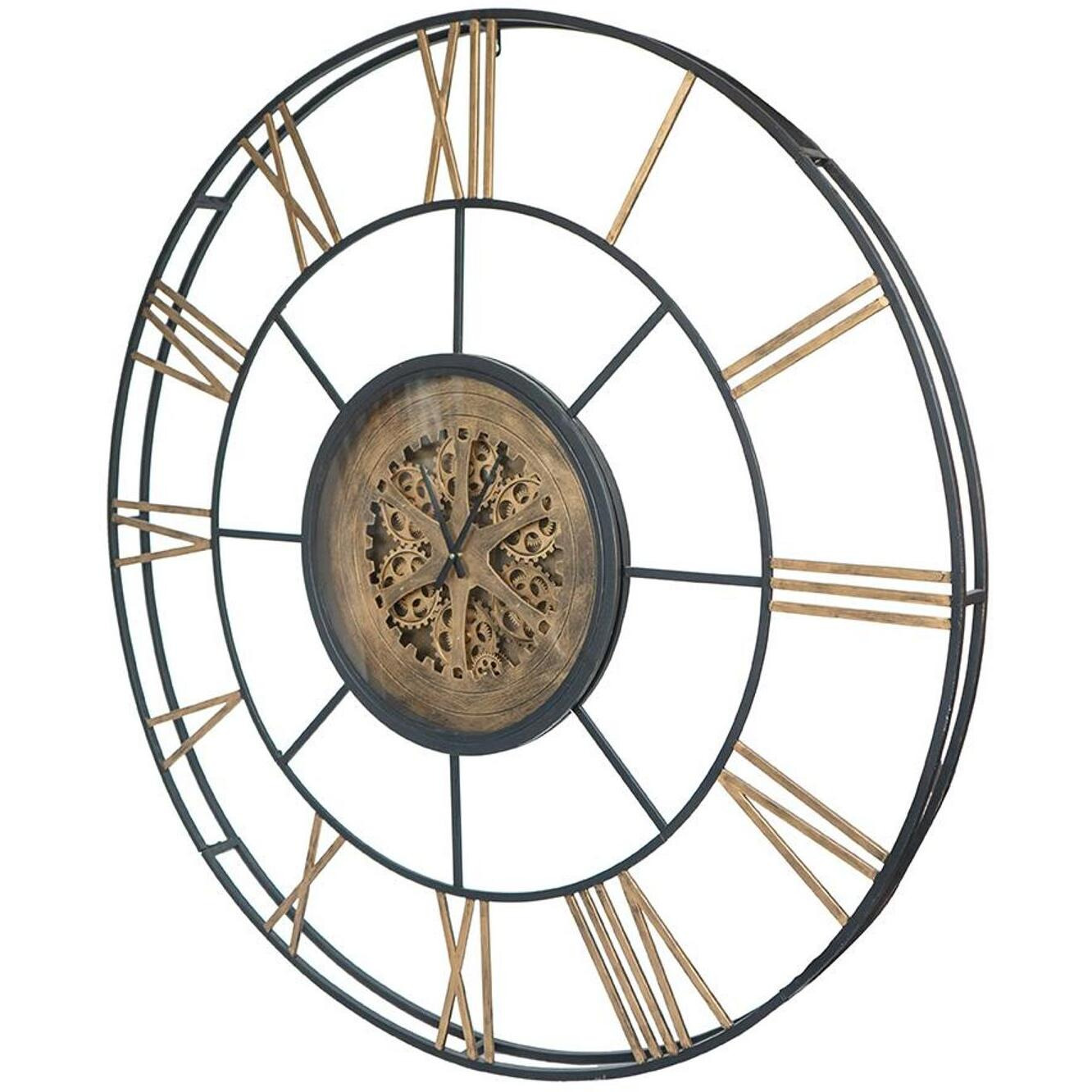 56" Circle Copper Metal and Glass Analog Exposed Gear Wall Clock